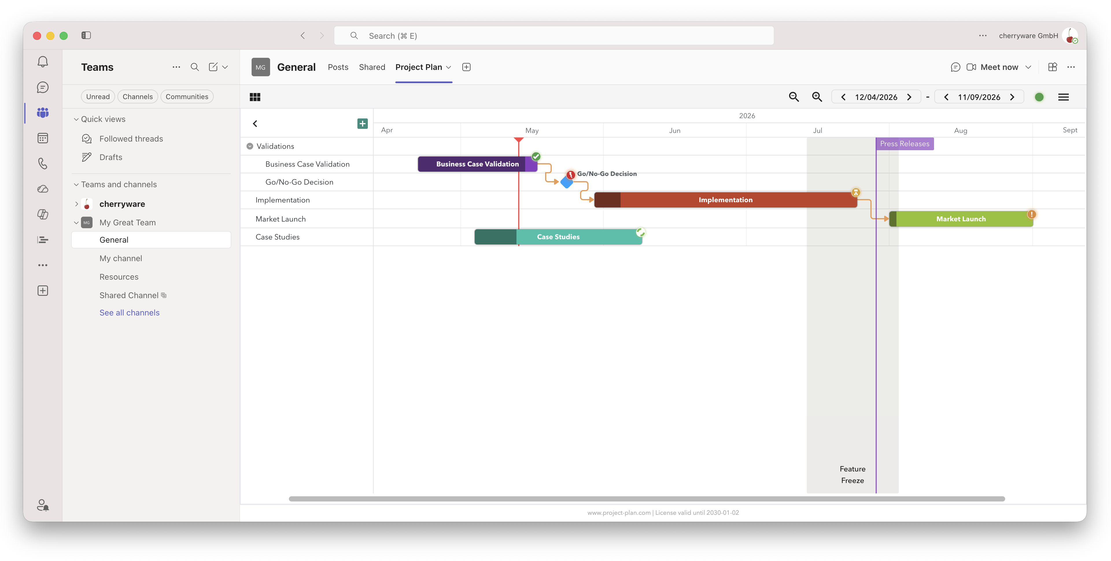 Project Plan for PowerPoint and Microsoft Teams (enlarged)